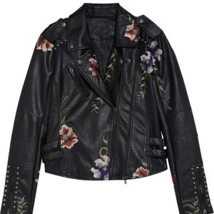 BLANKNYC Embroidered Faux Leather Moto Jacket